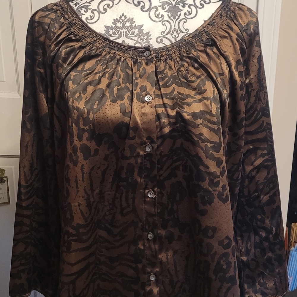 Animal Print Button-Up Blouse